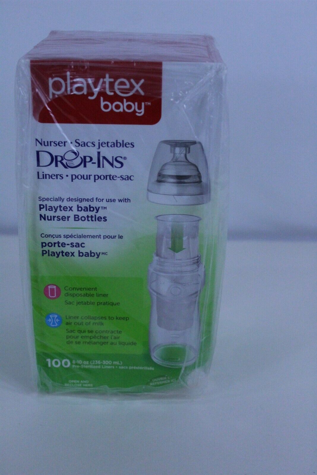 Playtex Baby Nurser Drop-ins Baby Bottle Disposable Liners 8-10oz 100 Ct Box
