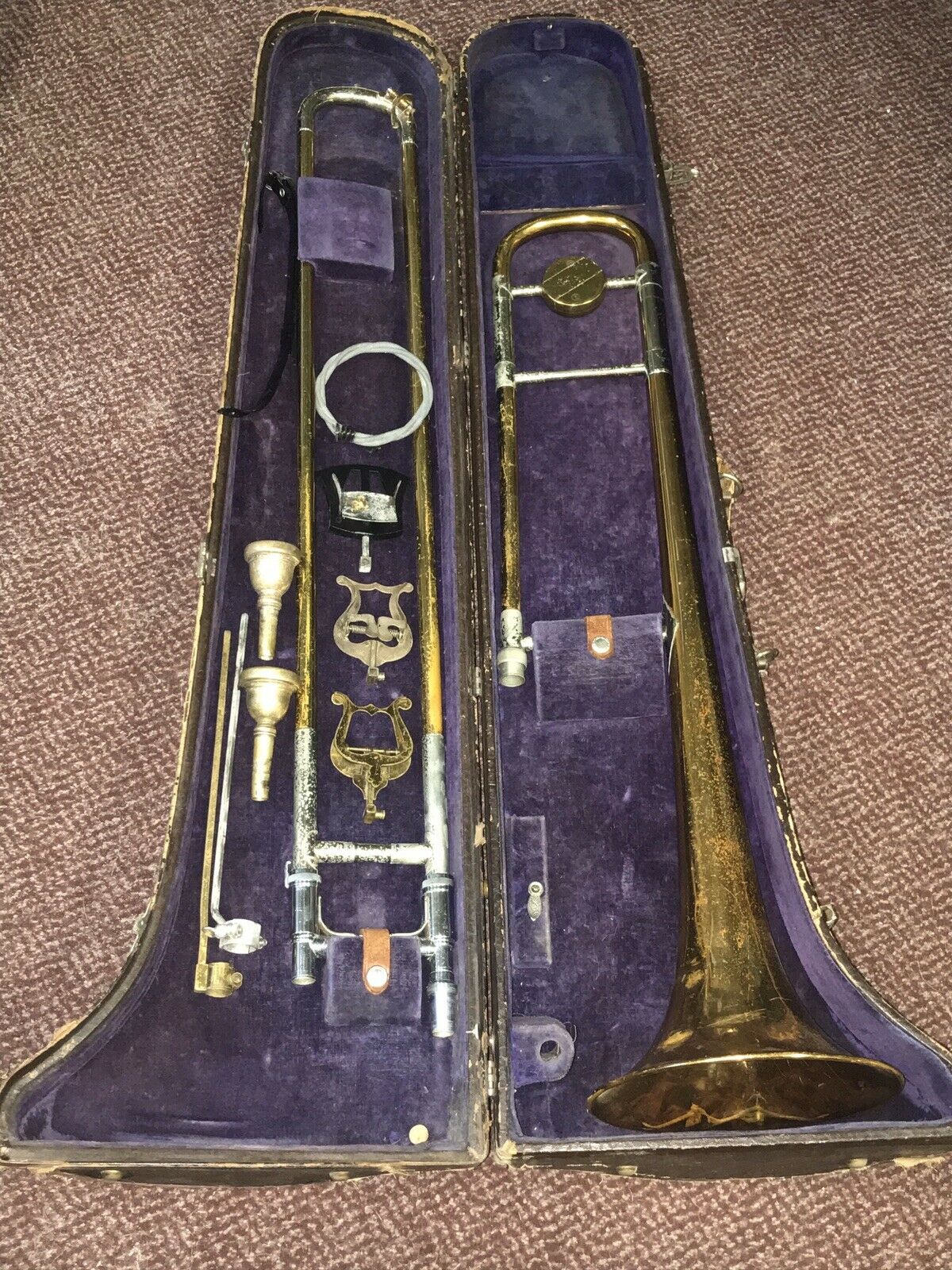 Vintage Trombone With Case & Assessories