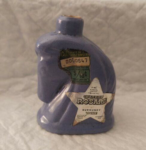 Vintage Uhl Pottery Miniature Horse Head Liquor Bottle Rosard Original Label