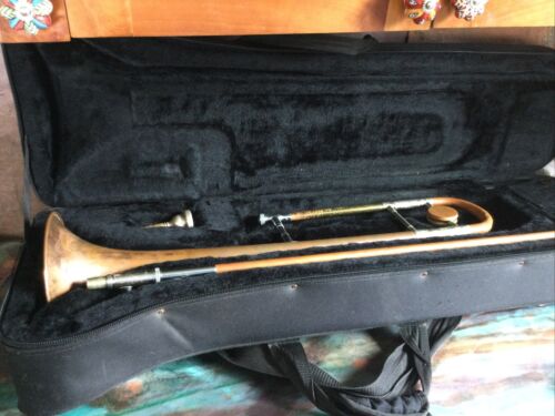 Vintage Brass Trombone Elkhart Ind. C.g. Conn Engraved With Nice Case Engraved