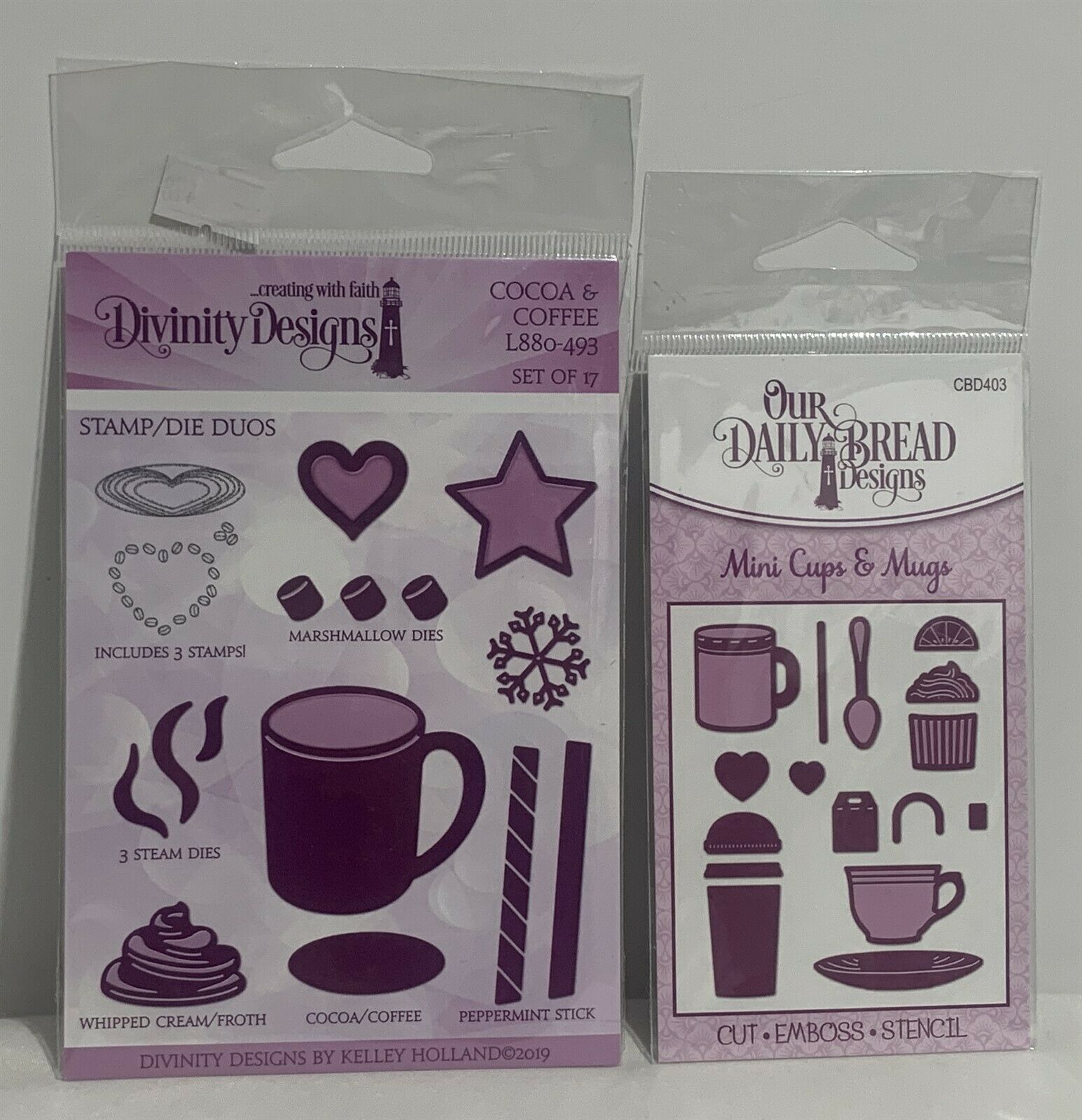 Divinity Designs Daily Bread Coffee Cocoa Cups Mugs Rubber Stamps Dies Lot