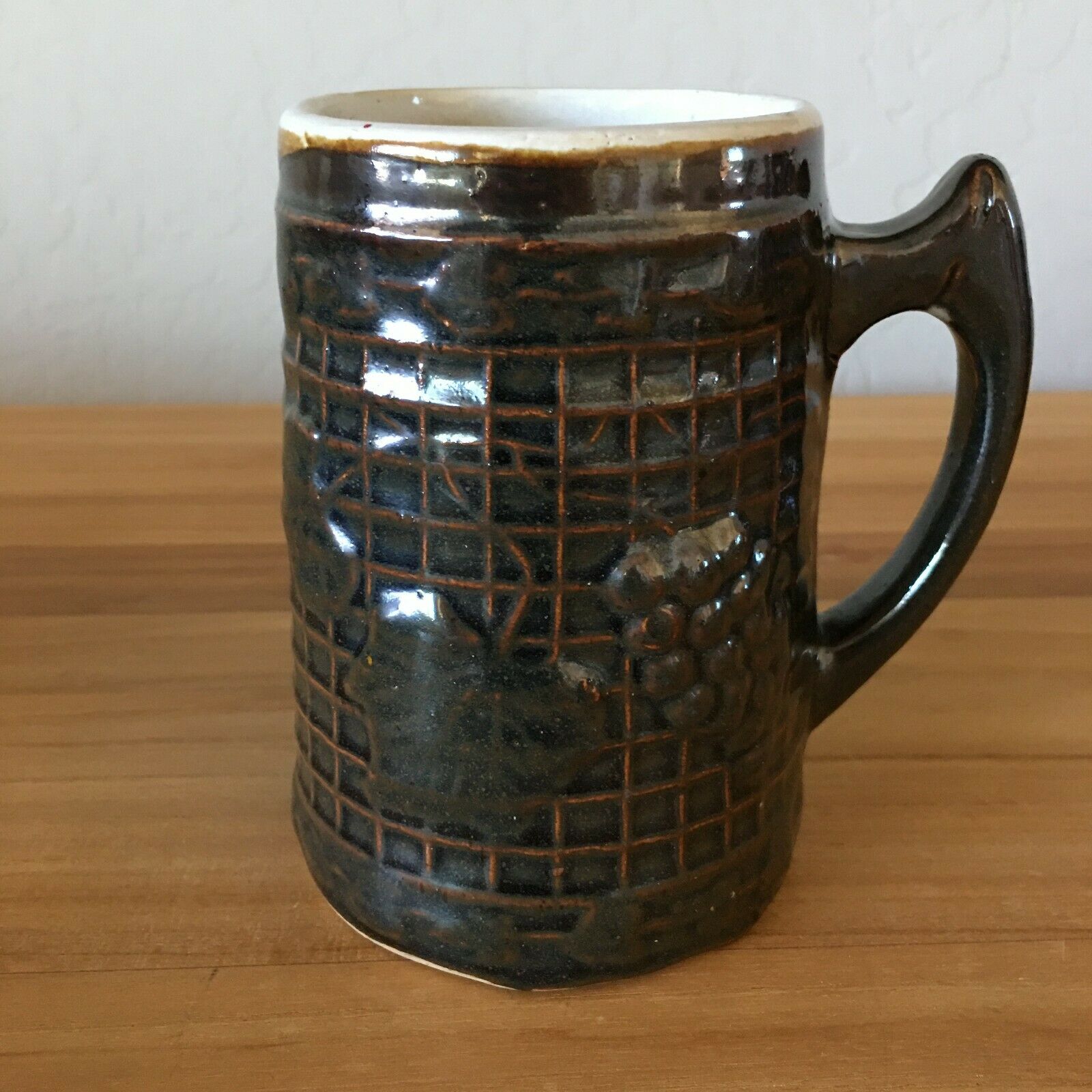 Vintage Uhl Stoneware Mug Tankard Grape Motif Brown