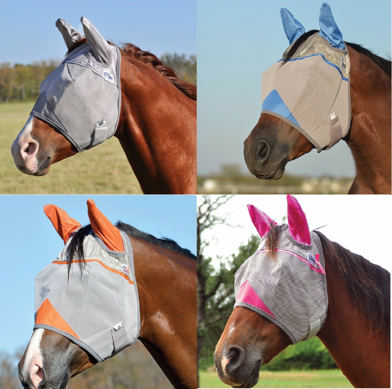 Cashel Crusader Horse Fly Mask With Ears All Sizes Colors Gray Blue Pink Orange