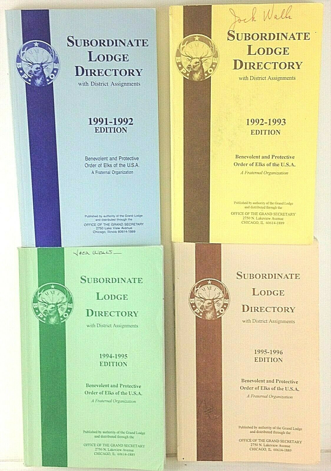 Lot Of 4 Subordinate Lodge Directory W/district Assignments Order Elks 1991-1996