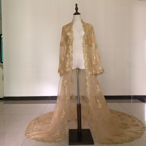 2021 Image Golden Bridal Cloak Cloak Shawl Long Sleeve Lace Yarn Top Hot