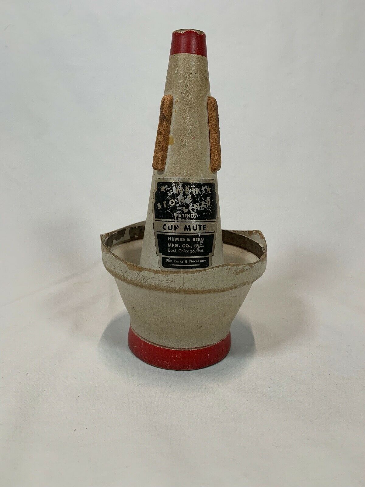 Vintage Horn Mute "cup Mute" Made East Chicago Red, White  New Stone Lined