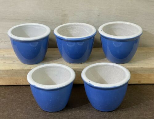 5 Small Uhl Pottery Blue Custard Cups Huntingburg￼ In 2 1/4” T 3” W 1 3/4 Base