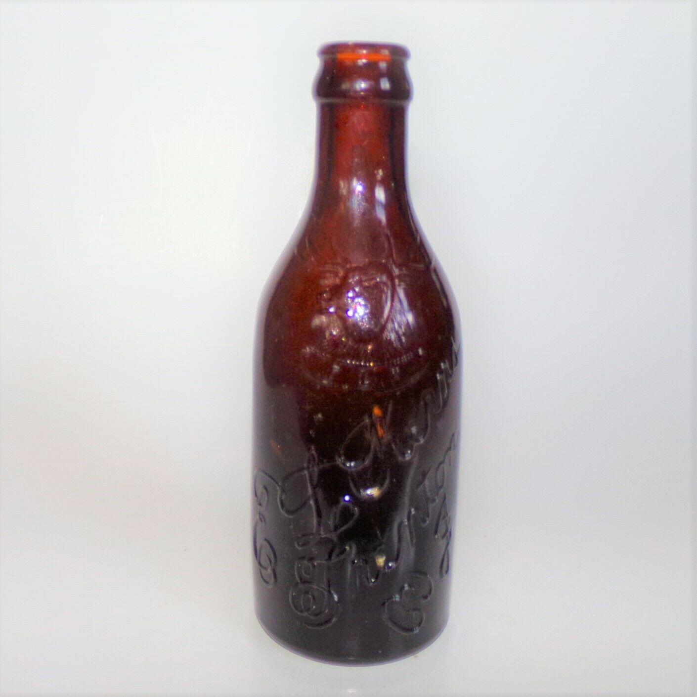 Elk Picture Soda Bottle, E.l. Kerns Trenton Nj  Amber Blown In A Mold Crown Top