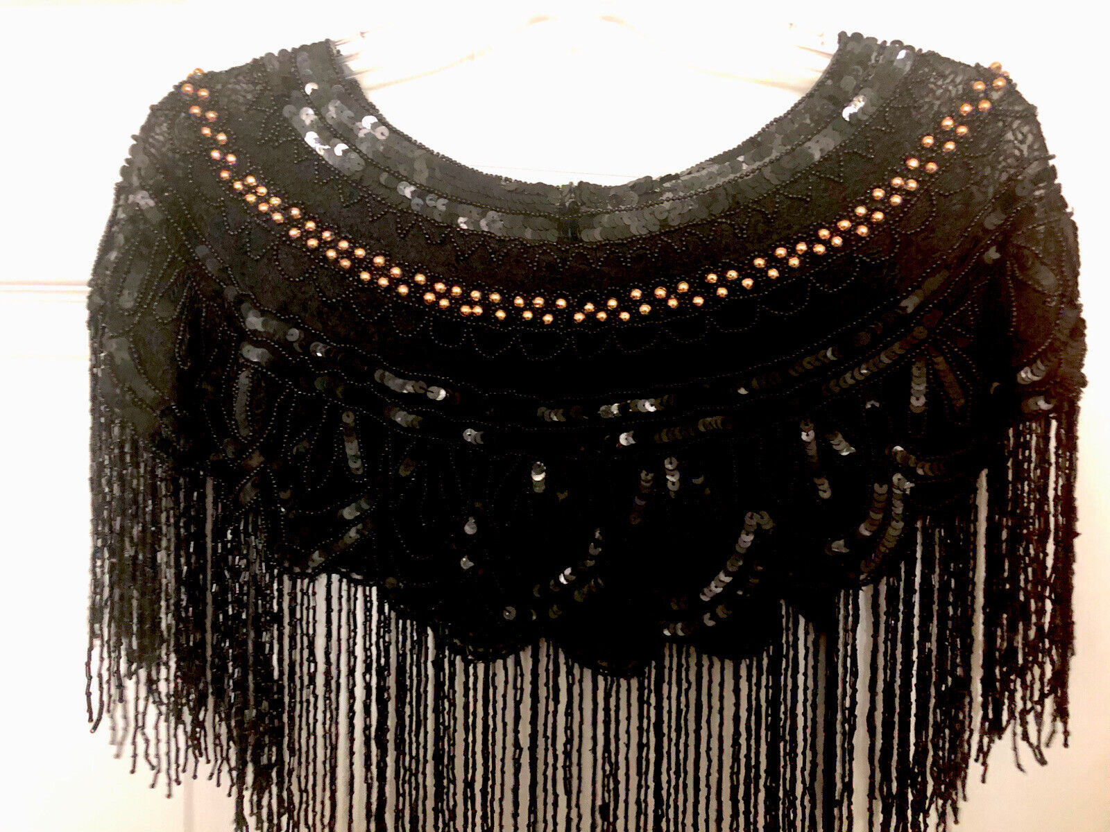 Vintage Style Beaded Cape With Tassels And Gold Beads. One Size