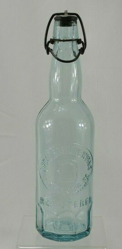 Vintage Engle Bottling Works Lancaster Metal Bale Top Aqua