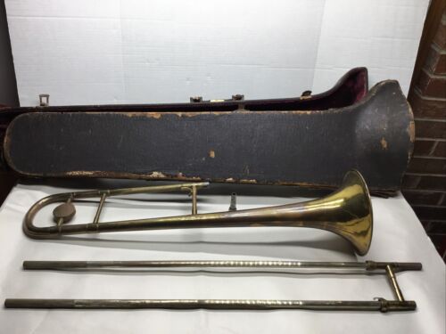Antique Rudolph Wurlitzer Brass "the Lyric” Trombone W/mouthpiece And Case