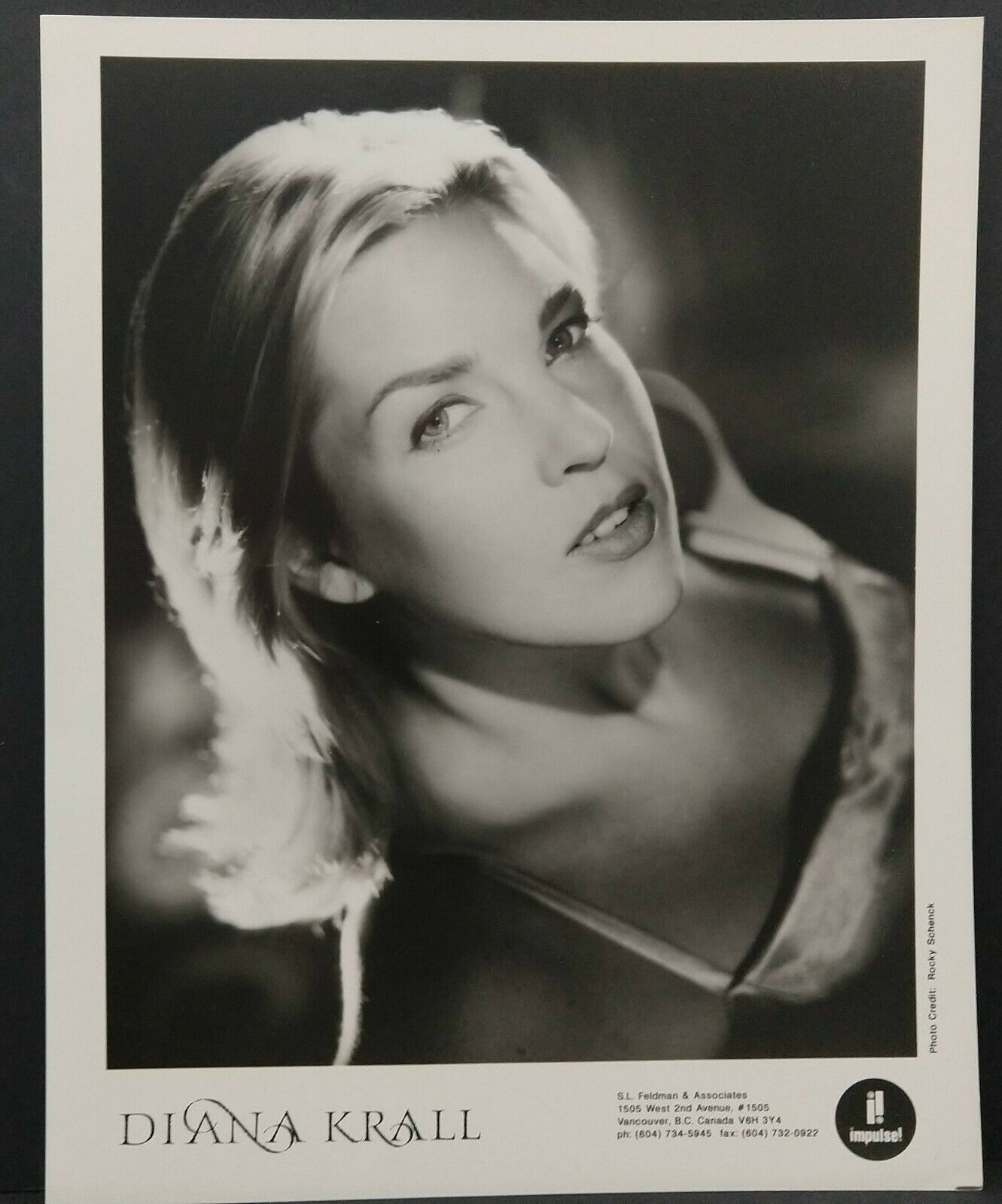 Diana Krall  - 1997  Publicity B&w 8 X 10 Glamour Photo By Rocky Schenck
