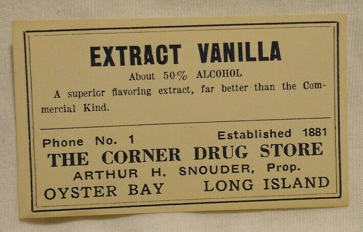 Snouder Medicine Bottle Pharmacy Drug Store Label Oyster Bay Li Ny Vanilla Exct