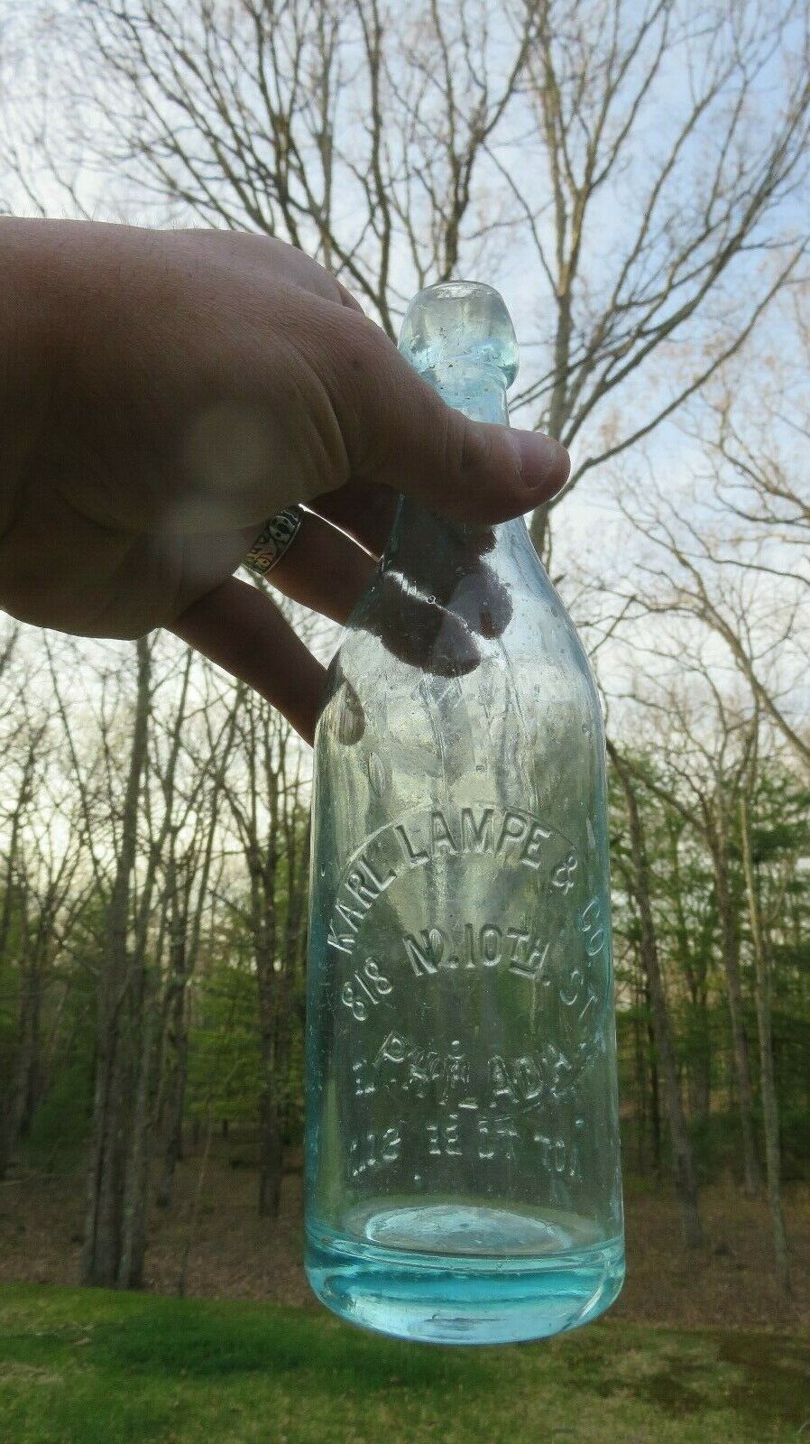 Antique Blob Top Karl Lampe Aqua Bottle Philadelphia Pa 1800s 818 N 10th St