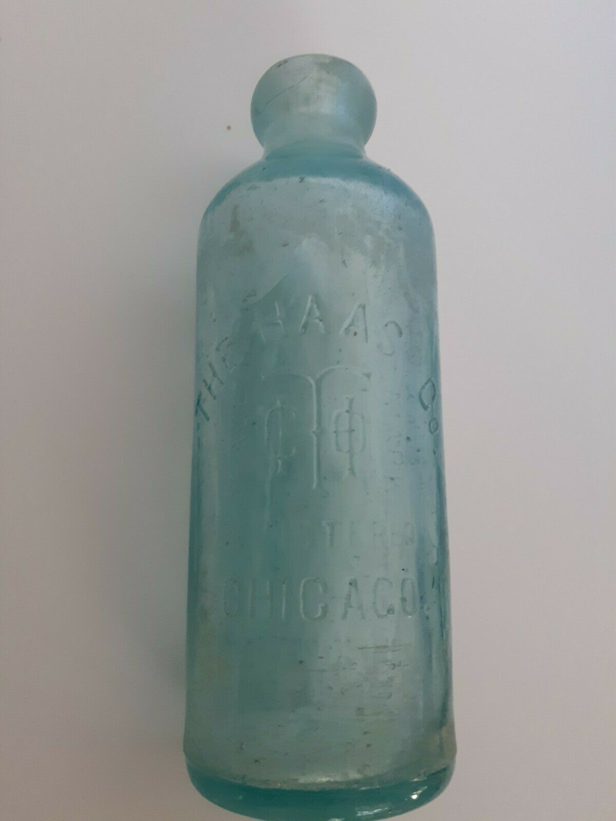 Antique The Haas Co. Chicago, Blob Top Blue Bottle, Dates 1833-1841, Stamped