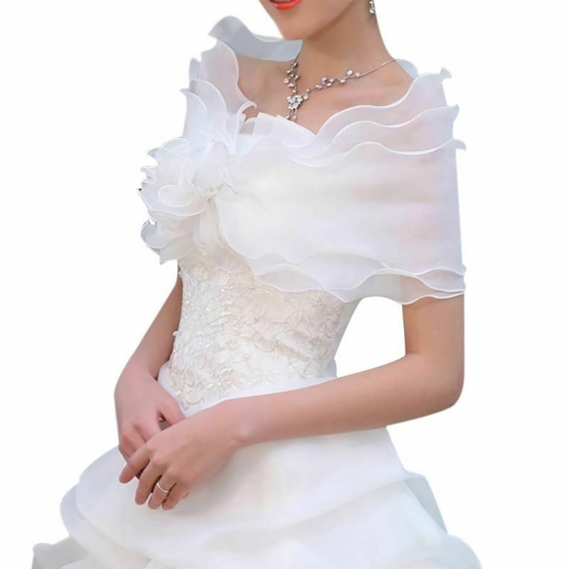 New Elegant White Flower Multi Layer Tulle Shawl Wedding Wrap Bridal Fairy Coat