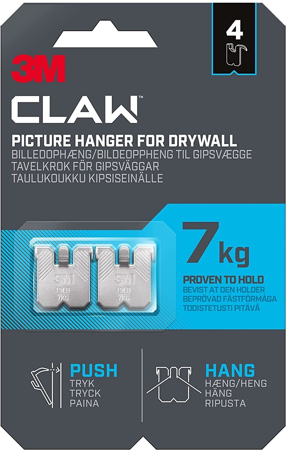 3m Claw Plasterboard Steel Picture Hanger 7 Kg 2 Hangers