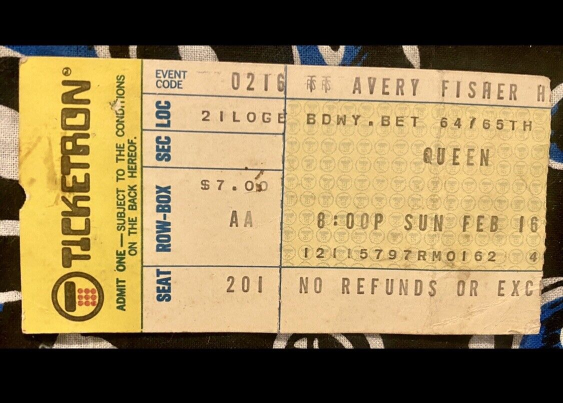 Queen - Sheer Heart Attack Tour - At Avery Fisher Hall - Feb 16, 1975 - Ticket