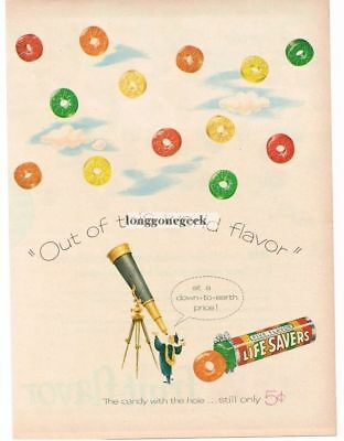1956 Life Savers Five Flavors Astronomer Looking Through Telescope Vintage Ad