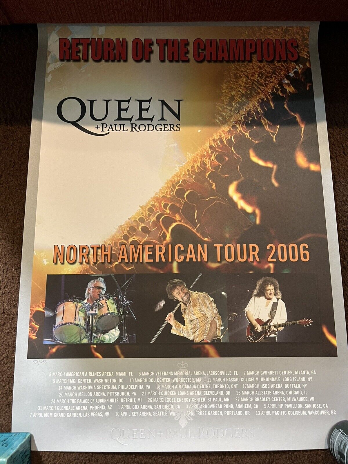 Queen + Paul Rodgers 2006 North American Tour Numbered Poster 27.25x19.25