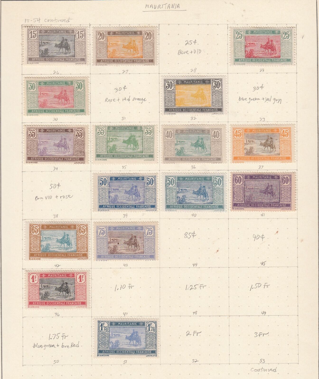 French West Africa Mauritania Animals Set Of 16 Fine Mint Stamps