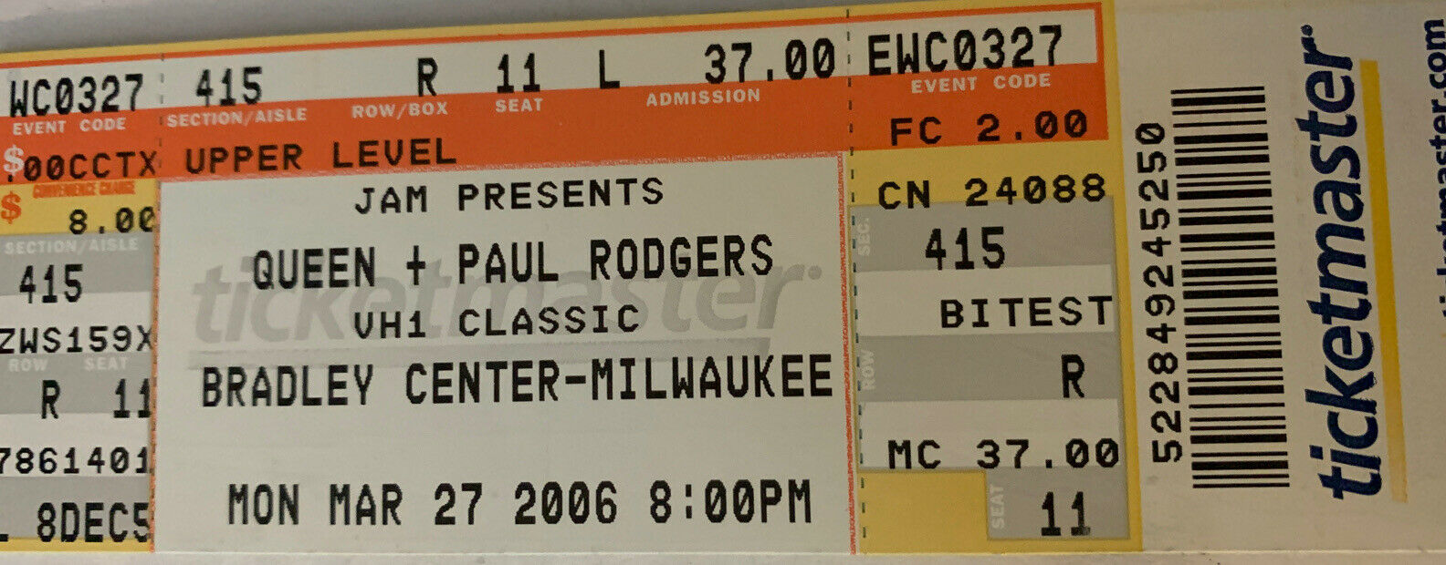 Queen + Paul Rodgers Full Unused Ticket Bradley Center Milwaukee Wi