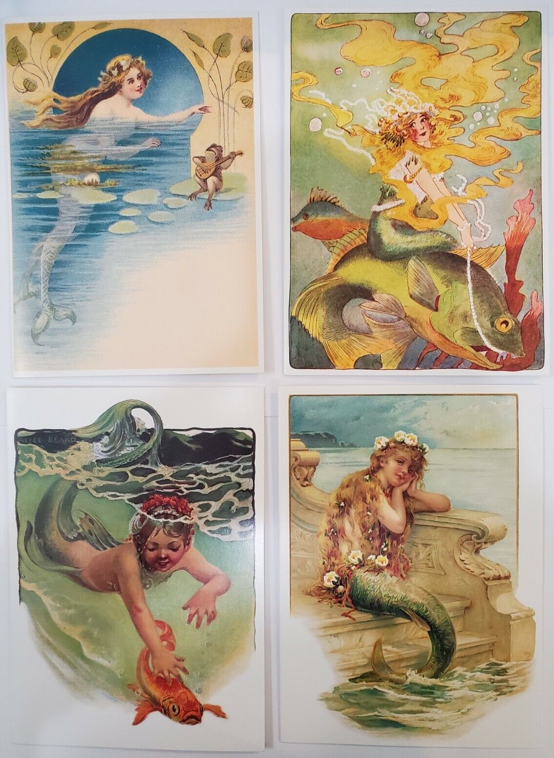 Unused Vtg 1996/98 Lot Of 4 Sea Mermaid Blank Art Note Cards By Pleiades Press