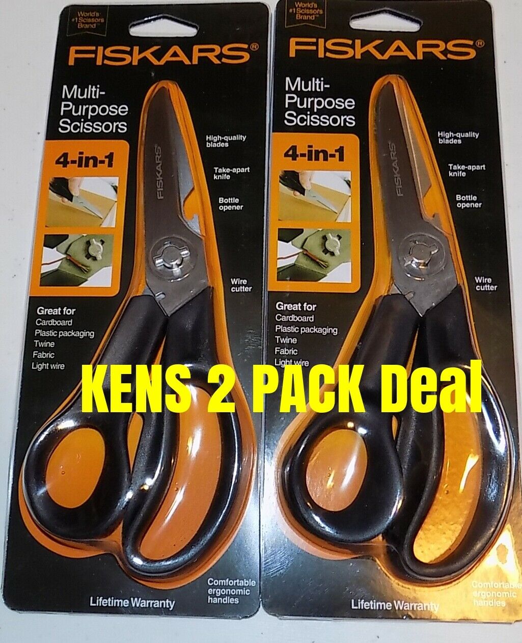 2 Fiskars Scissors 4-in-1 Multi Purpose Heavy Shears For Kitchen Shop Or Camping
