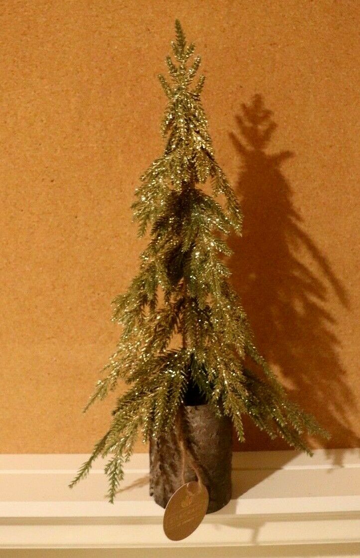 Nwt 14" Holiday Home Glitter  Faux Christmas Tree W/birch Base Small