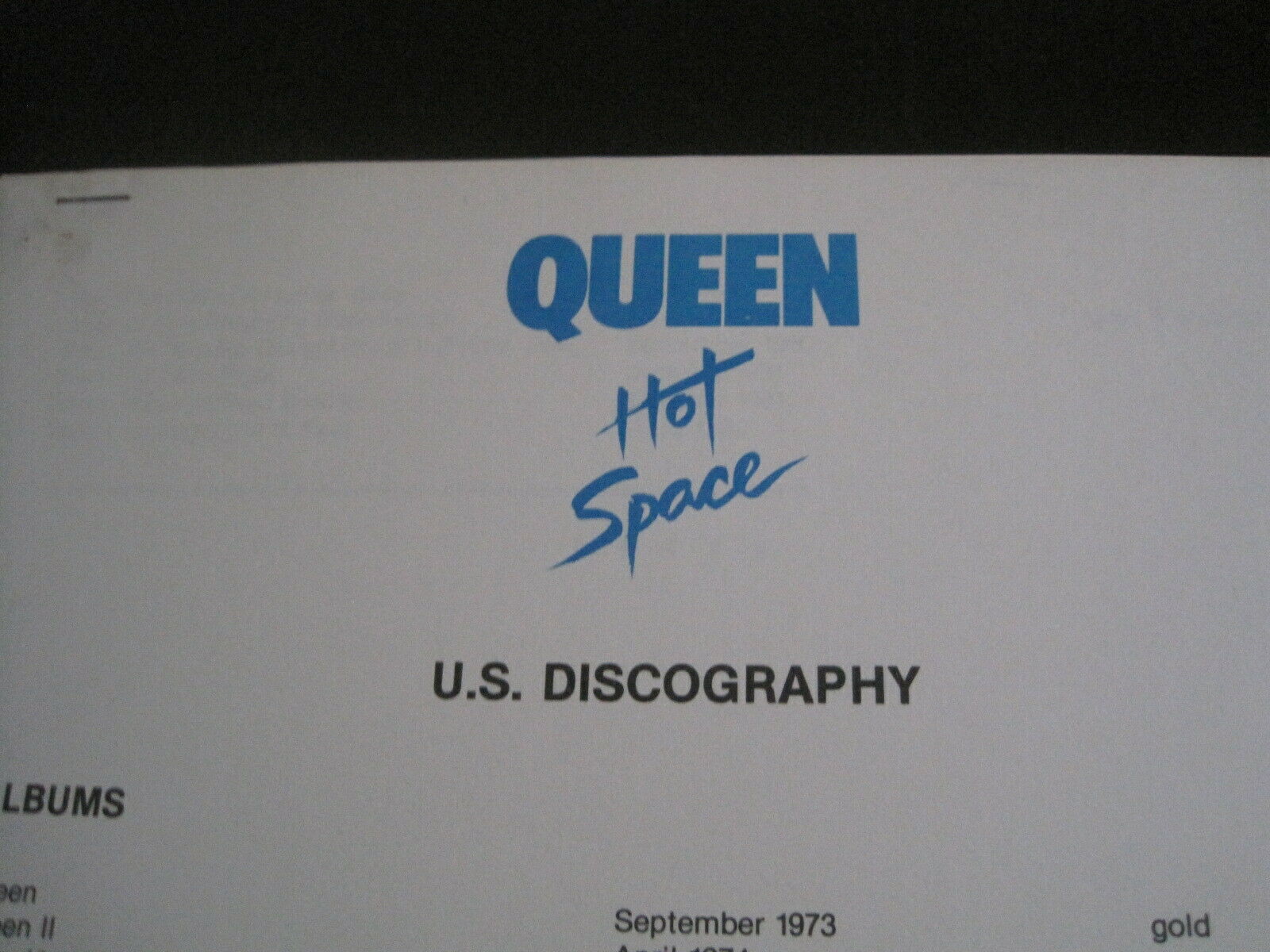 Queen Hot Space 1982 Lp Promotional Us Discography Press Kit Brochure Exc Cond!