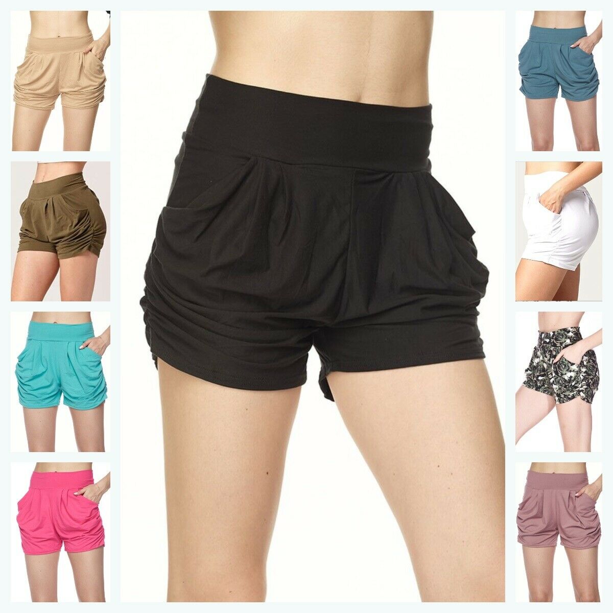 Nwt High Waist Ultra Soft Casual Harem Shorts Boho W/ Pockets Solid Or Print S-l