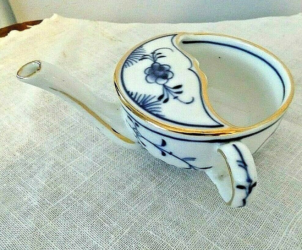 Antique Porcelain Invalid Feeder, Blue Onion W/gold Trim Made In Germany