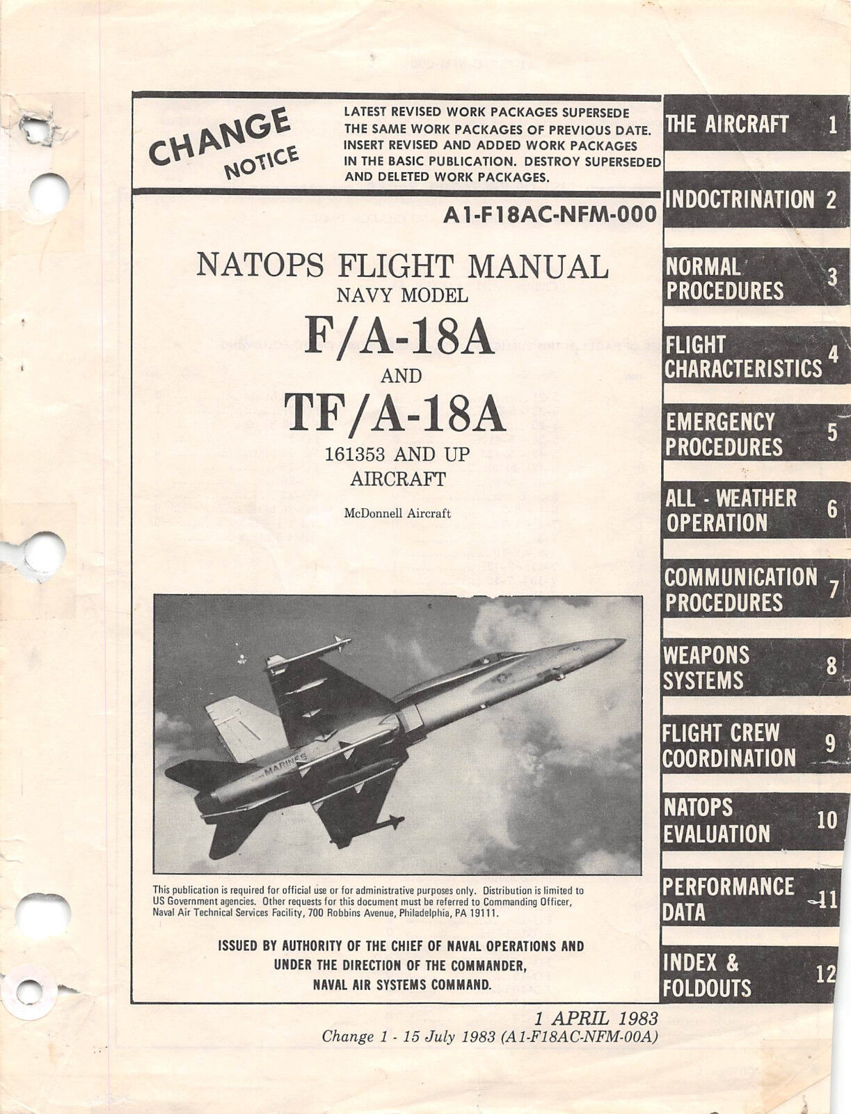 F/a-18a, Tf/a-18a Natops Flight Manual 1983 Aircraft Manual  -cd