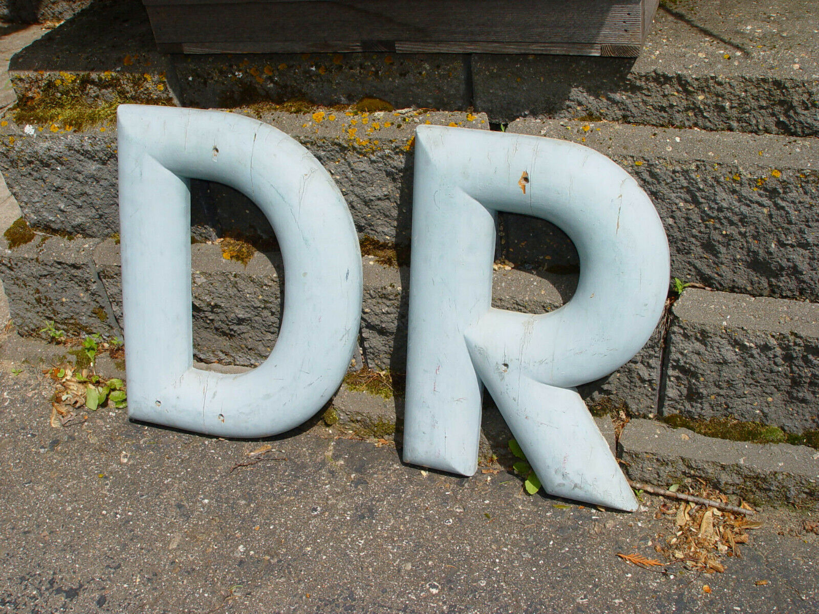 Antique Wood Doctor's Marquee Pewter Blue Letters "dr"  Vintage Storefront Sign