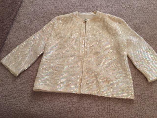 Sale Vintage Hand Made Women's  Sequin White Cardigan Sweater